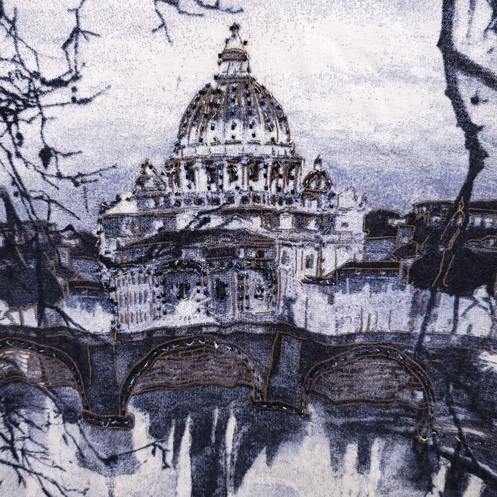 Kaktus Shirt Womens Medium Beaded Short Sleeve St Peter's Basilica Stretch Top - Picture 4 of 9